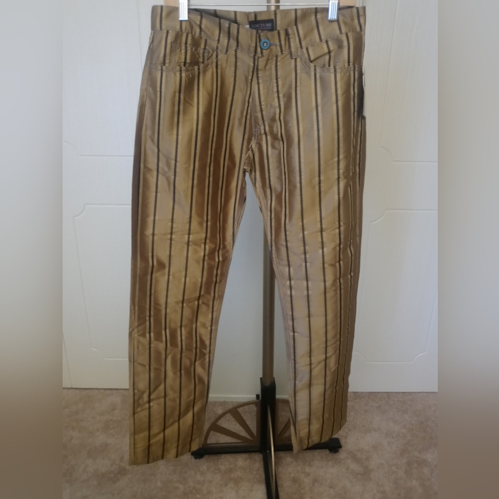Elegant Gold Striped Men's Dress Pants